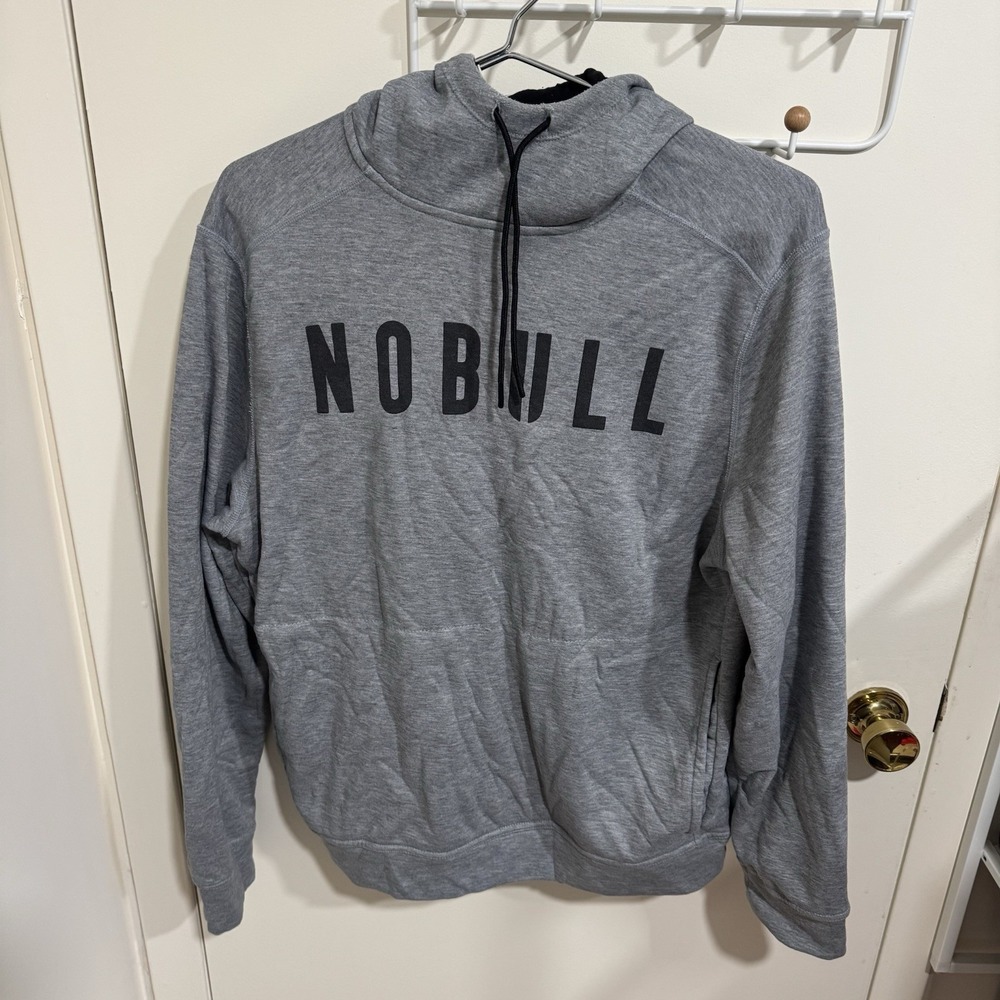 No Bull Mens Large Gray Classic Logo Hoodie Gym Activewear Casual Pullover